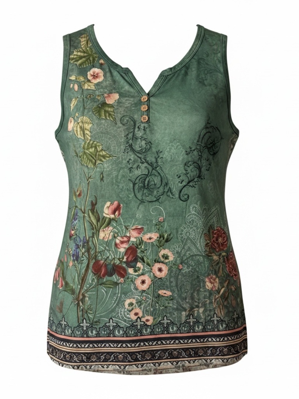 Sleeveless Floral  Tank Top - Green - Picture 6 of 7